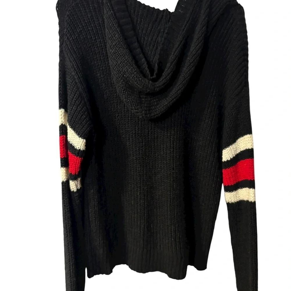 Justice Black V-Neck Knit Hoodie VarsitySweater with NYC Design Size 18/20